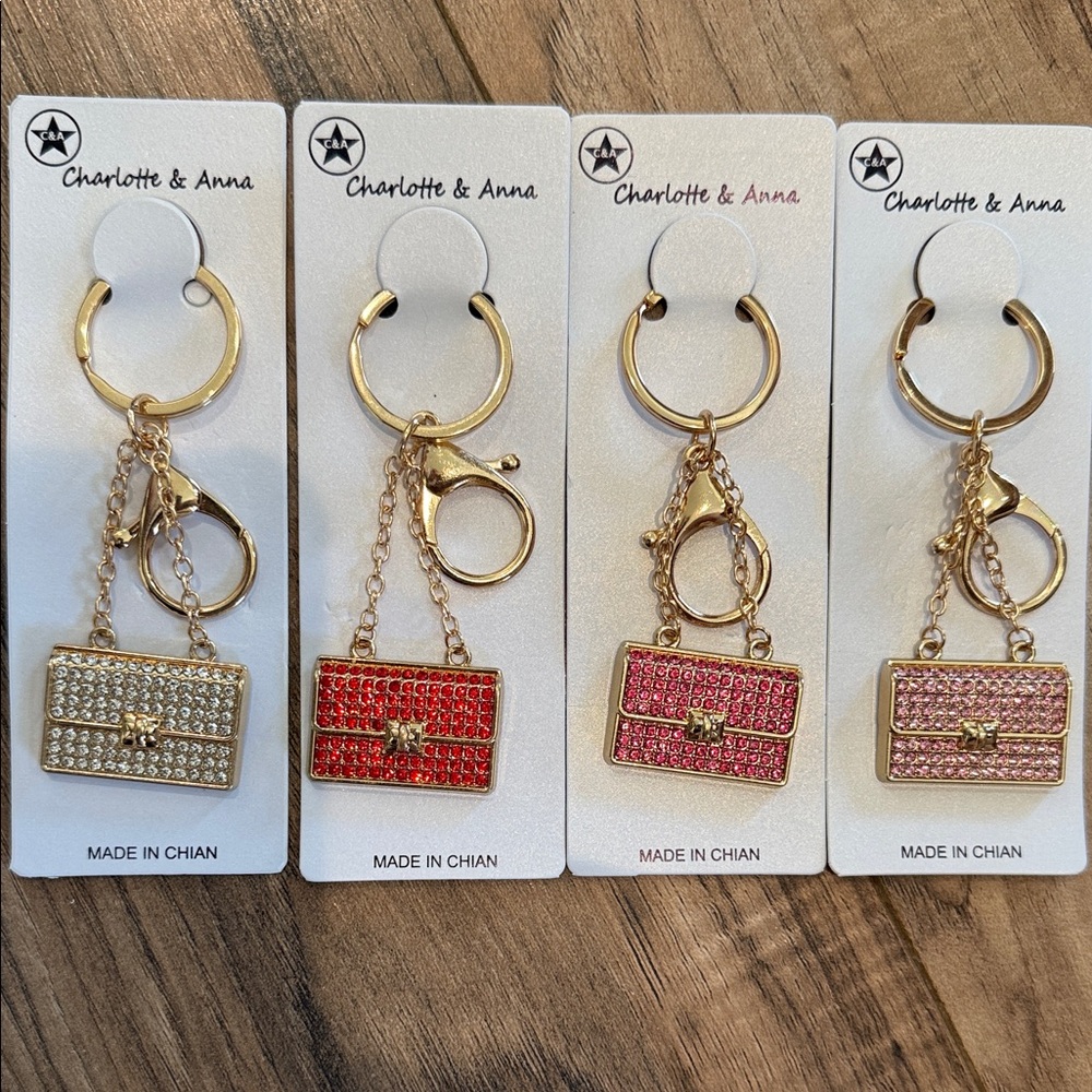 Gold-Tone Rhinestone Mini Purse Keychain (Pink, Red, Clear)Keychains Bag Charm